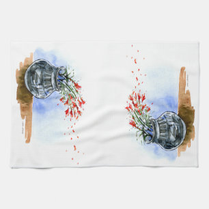 Southwestern pot of indian paintbrush wildflowers kitchen towel