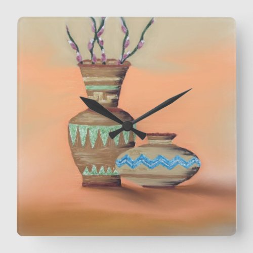 Southwestern Pottery Square Wall Clock