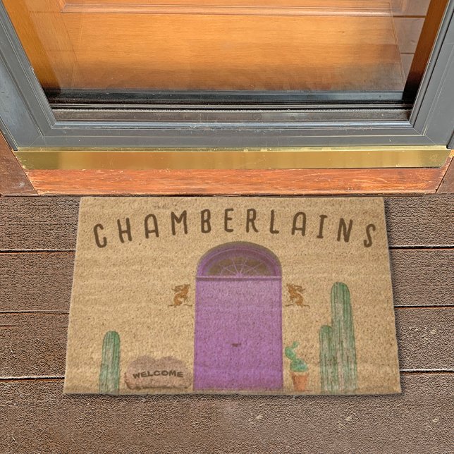 Southwestern Purple Doors Saguaro Cactus Welcome Fiber Doormat (Southwestern design doormat template)