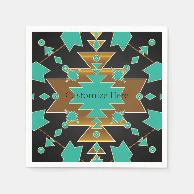 Southwestern Ranch Turquoise Black & Gold Party Napkins (Front)