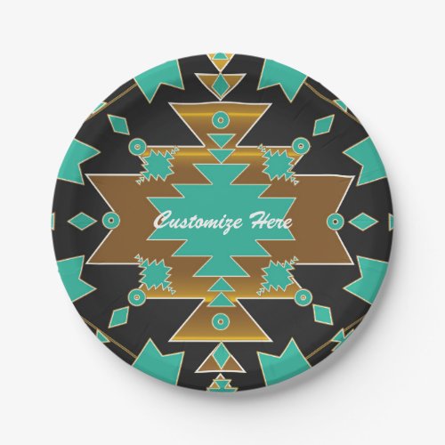 Southwestern Ranch Turquoise Black  Gold Party Paper Plates