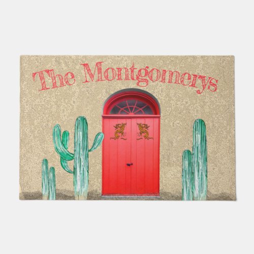 Southwestern Red Doors Saguaro Cactus Custom Doormat