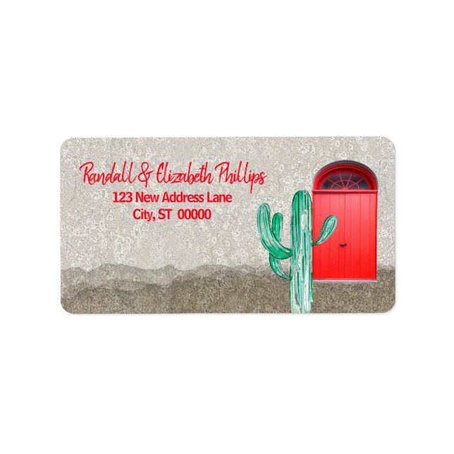Southwestern Red Doors Saguaro Cactus Stucco Back Label (Front)