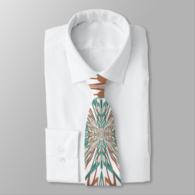 Southwestern Rust Turquoise Line Drawing Pattern Neck Tie (Tied)