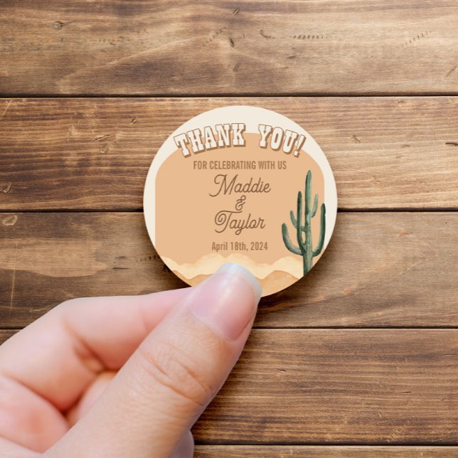 Southwestern Rustic Desert Cactus Thank You Favor Classic Round Sticker (Creator Uploaded)