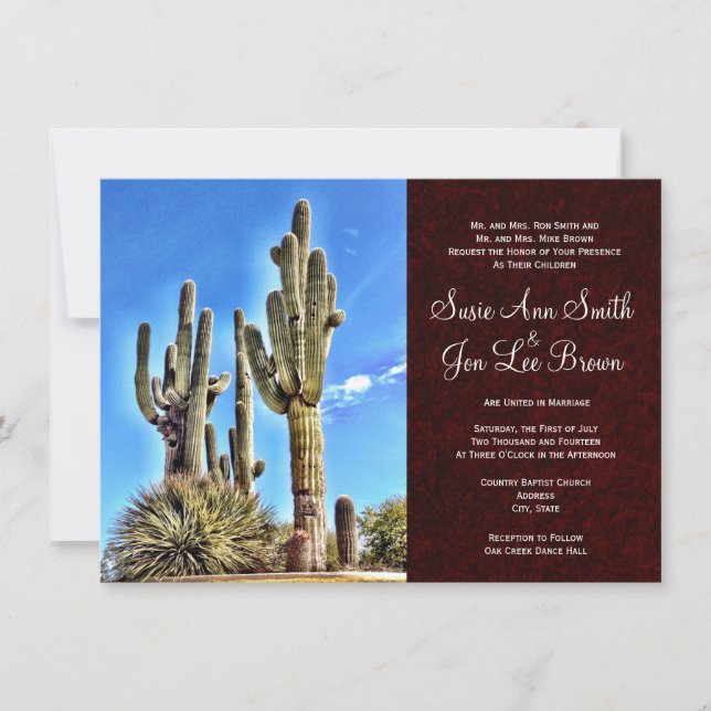 Southwestern Saguaro Cactus Wedding Invitations (Front)