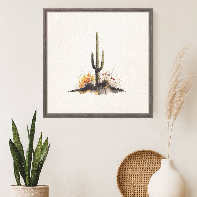 Southwestern Saguaro Cactus with Wildflowers Canvas Print (saguaro cactus ink art syle canvas print)