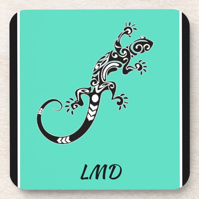 Southwestern Sea Green and Black Gecko Beverage Coaster (Front)