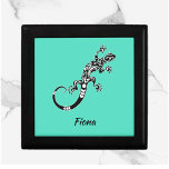Southwestern Sea Green and Black Gecko Gift Box<br><div class="desc">Striking keepsake/jewelry box in sea green,  black and white - decorated with a charming Aztec inspired gecko.  Personalize with your/recipient name. Add some flair to your home decor!</div>