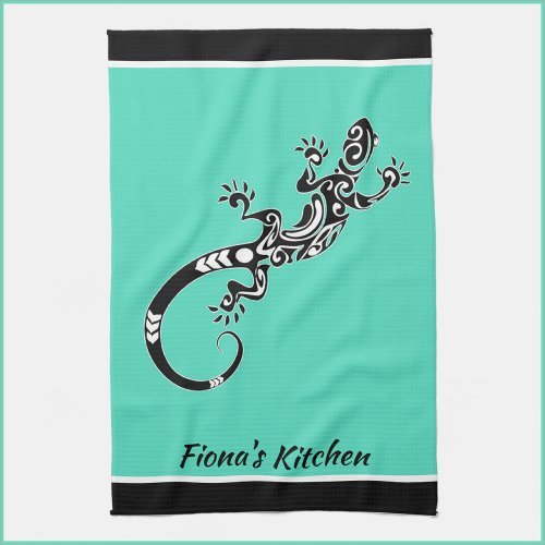 Southwestern Sea Green and Black Gecko Kitchen Towel