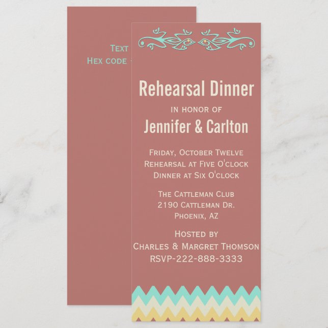 Southwestern Skinny Wedding Rehearsal Dinner Invitation (Front/Back)
