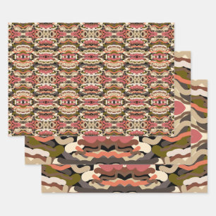 Southwestern Squiggly Wiggly Earth Tone Abstract Wrapping Paper Sheets