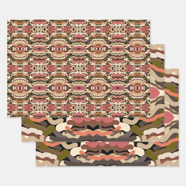 Southwestern Squiggly Wiggly Earth Tone Abstract Wrapping Paper Sheets (Set)