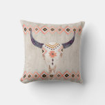 Southwestern Steer Skull And Tribal Pattern Throw Pillow at Zazzle