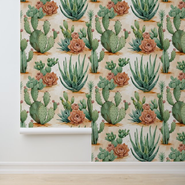 Southwestern Style Cacti & Succulents Peel & Stick Wallpaper (Application)