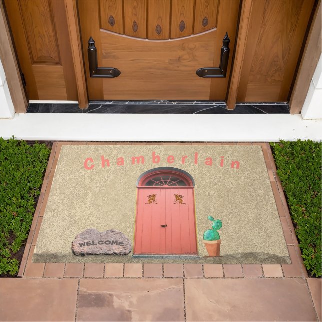 Southwestern Style Cactus Welcome Family Name  Doormat (Outdoor)