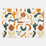 Southwestern style cowboy cactus bull skull  wrapping paper sheets