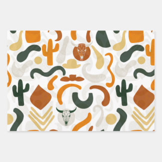 Southwestern style cowboy cactus bull skull wrapping paper sheets