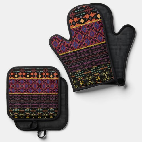 Southwestern Style Patterns Quilted Look Oven Mitt  Pot Holder Set