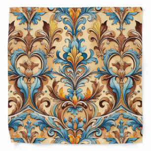 Southwestern Style Symmetrical Motif Tan Turquoise Bandana