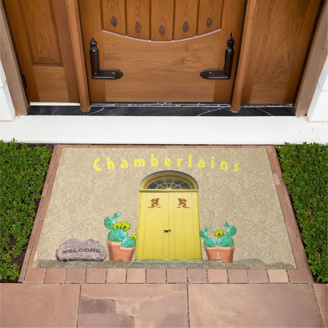 Southwestern Style Yellow Doors Family Last Name  Doormat (Outdoor)