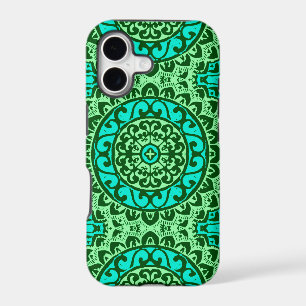 Southwestern Sun Mandala Batik, Lime Green iPhone 17 Case