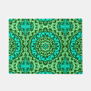 Southwestern Sun Mandala Batik, Lime Green Doormat