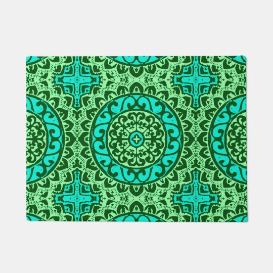 Southwestern Sun Mandala Batik Lime Green Doormat