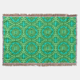 Southwestern Sun Mandala Batik, Lime Green Throw Blanket