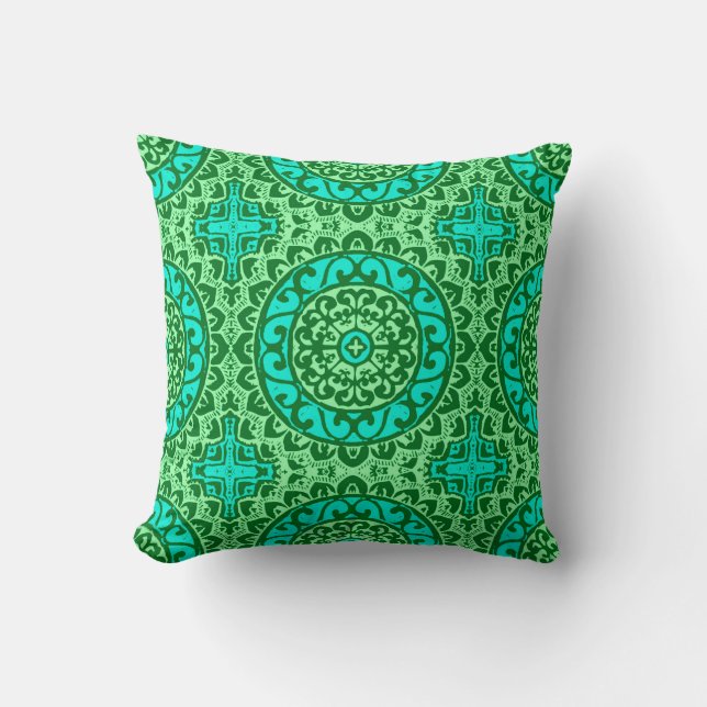 Southwestern Sun Mandala Batik, Lime Green Throw P Pillow (Front)