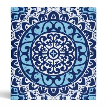 Southwestern Sun Mandala Batik, Navy Blue & White 3 Ring Binder Southwestern Sun Mandala Batik, Navy Blue & White 3 Ring Binder