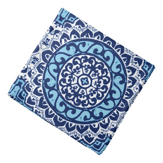 Southwestern Sun Mandala Batik, Navy Blue & White Bandana | Zazzle.com
