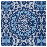 Southwestern Sun Mandala Batik, Navy Blue &amp; White Fabric