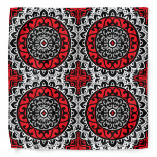 Southwestern Sun Mandala Batik, Red, Black & White Bandana