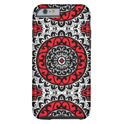 Southwestern Sun Mandala Batik Red Black  White Tough iPhone 6 Case