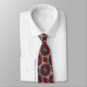 Southwestern Sun Mandala Batik, Red, Black & White Neck Tie