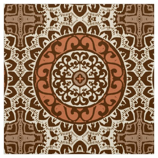Southwestern Sun Mandala Batik, Rust & Brown Fabric
