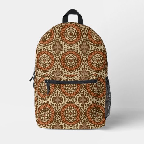 Southwestern Sun Mandala Batik Rust  Brown Printed Backpack