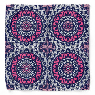 Southwestern Sun Mandala, Fuchsia, Navy & White Bandana