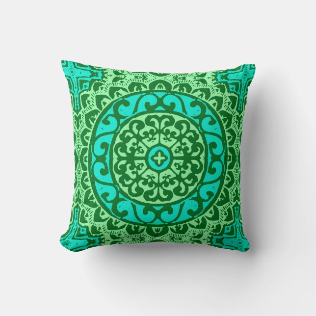 Southwestern Sun Mandala, Lime Green Throw Pillow (Front)