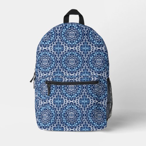 Southwestern Sun Mandala Navy and Light Blue  Printed Backpack