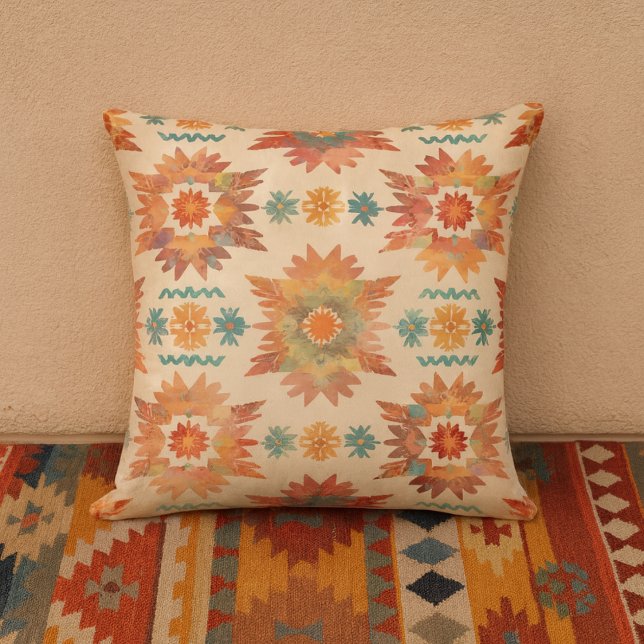 Southwestern Sunburst Boho Pattern Throw Pillow (Southwestern throw pillow)