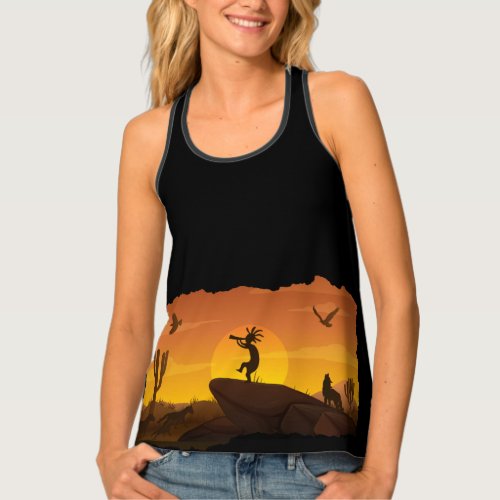 Southwestern Sunset Desert Animals Kokopelli  Tank Top