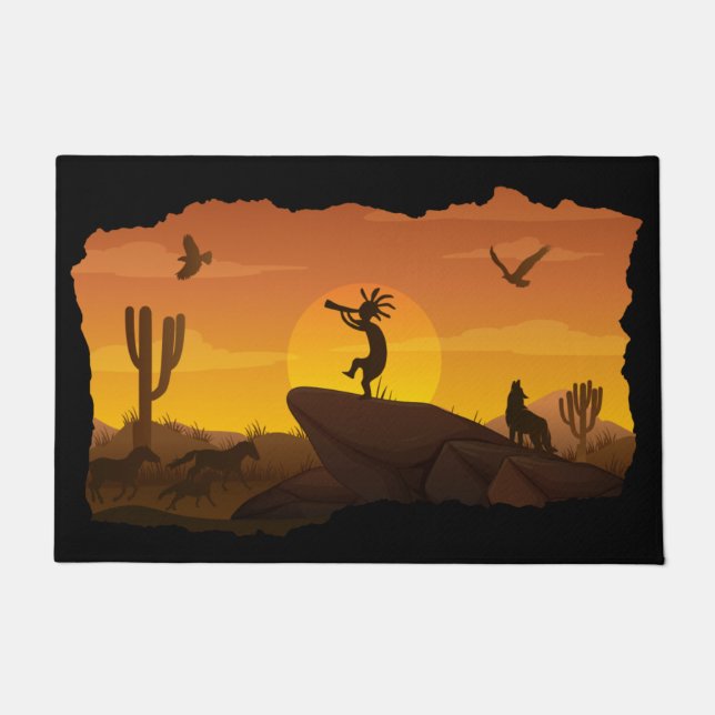Southwestern Sunset Kokopelli Doormat (Front)