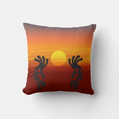 Southwestern Sunset Kokopelli Throw Pillow