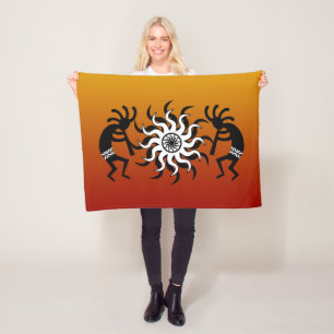 Southwestern Sunset Kokopelli Tribal Desert Sun Fleece Blanket