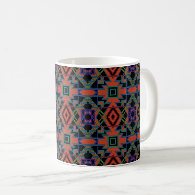 Southwestern Symmetrical Tiled Pattern Line Art Coffee Mug (Front Right)