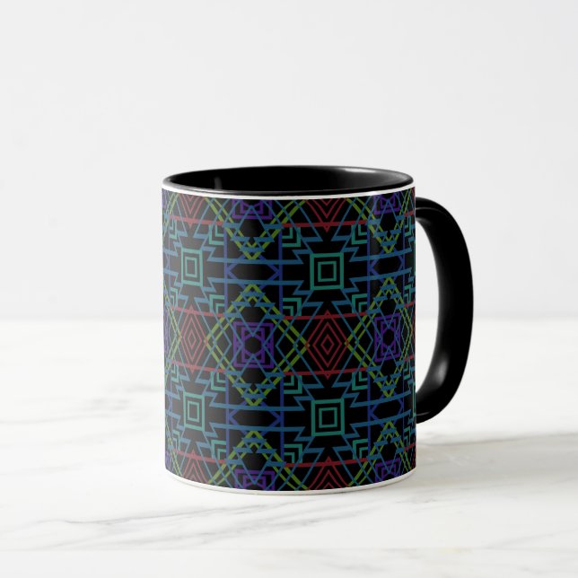 Southwestern Symmetrical Tiled Pattern Line Art Mug (Front Right)