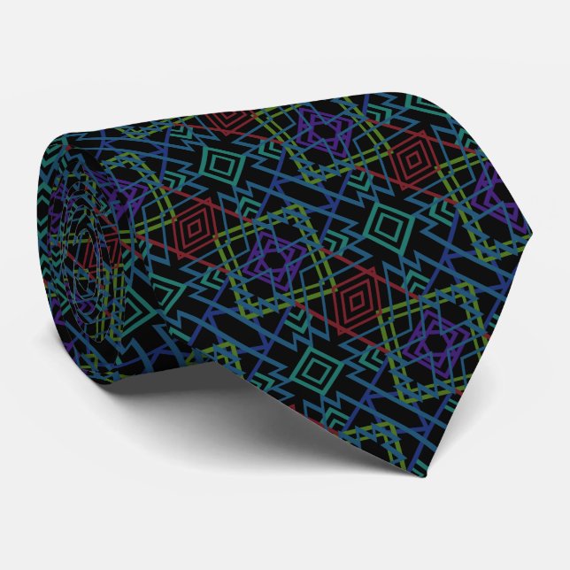 Southwestern Symmetrical Tiled Pattern Line Art Neck Tie (Rolled)