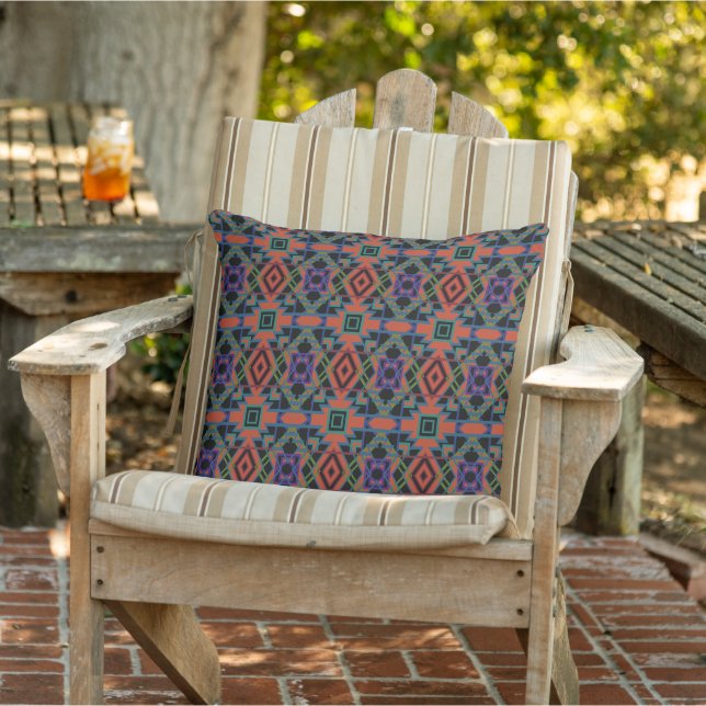 Southwestern Symmetrical Tiled Pattern Line Art  Outdoor Pillow (Chair)